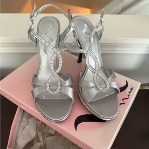 Nina Silver Strappy Heels with Ankle Strap